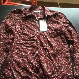 Zara Maroon Floral Viscose Button Up